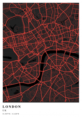 London Black and Red Map Poster