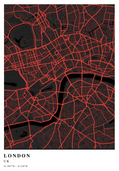 London Black and Red Map Poster