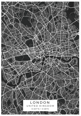London Black and White Map Poster