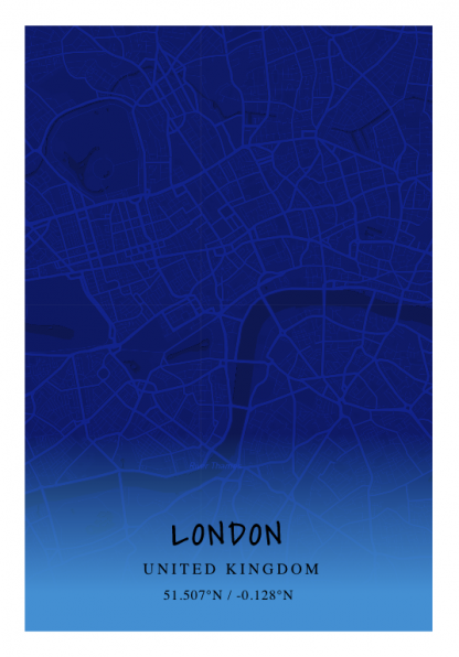 London Deep Blue Map Poster