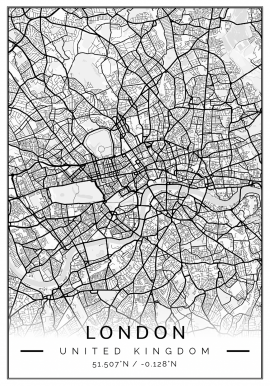 London White and Black Map Poster