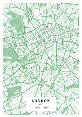 London White and Green Map Poster