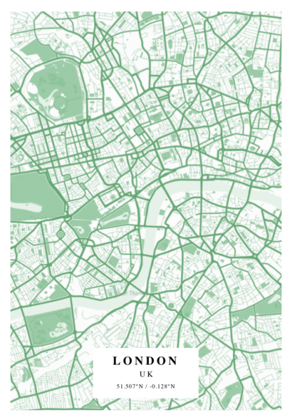 London White and Green Map Poster