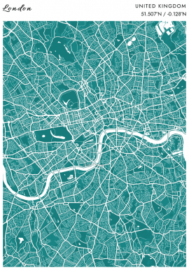 London Grön och Vit Kartposter