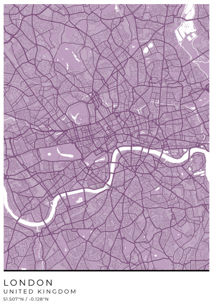 London Purple White Map Poster