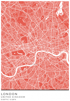 London Ruby Red Map Poster