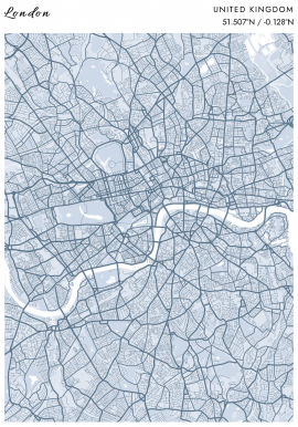 London Steel Blue Map Poster